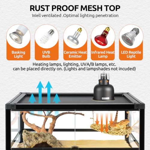 20 Gallon Tempered Glass Reptile Tank, 24" x 18" x 12" Reptile Terrarium with Sliding Doors Front Opening Reptile Enclosure with Top Screen Ventilation (Knock-Down) - size: 24" x 18" x 12"
