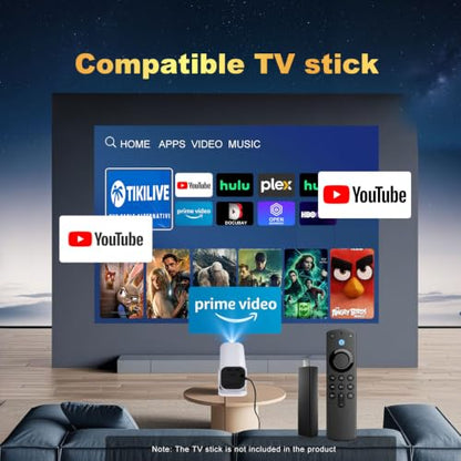 Mini Projector with Wifi and Bluetooth, Built-in Apps,Movie Projector | Electric Focus Portable Projector, 1080P Video Projector for Bedroom, Supports Smartphone/TV Stick/iPad/PS5/Laptop/HDMI/USB