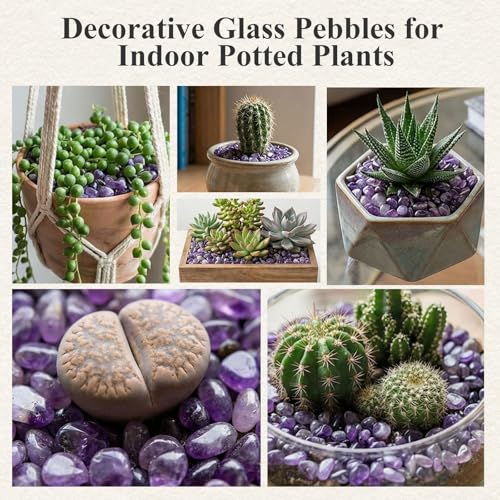 JOHOUSE 1 LB Amethyst Chips, Quartz Crystals, Polished Stone Vase Filler | Irregular Shaped Succulent Rocks for Plants Indoor, Betta Fish Tank Gravel, Table Scatter and DIY Crafts - color: Purple