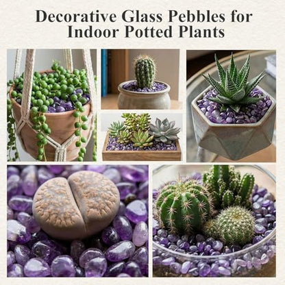 JOHOUSE 1 LB Amethyst Chips, Quartz Crystals, Polished Stone Vase Filler | Irregular Shaped Succulent Rocks for Plants Indoor, Betta Fish Tank Gravel, Table Scatter and DIY Crafts - color: Purple