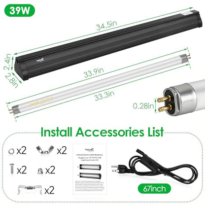 UVB Light for Reptiles Bearded Dragon, T5 UVB Reptile Light Fixture HO UVB Bulb Lighting Combo Kit 10.0 39W UVA UVB Reptile Light Bulb Terrarium Lamp Tube Bar for Snake Gecko Turtle Lizard, 34 Inch - size: T5-34Inch