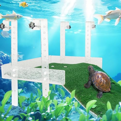 Hanging Turtle Basking Platform,with a Non-Slip Lawn That Covers Platform and Ramp,Adjustable,Fit for 15.6-19.5 Inches Width Tank,Essential for Turtle Tank Aquatic Turtles