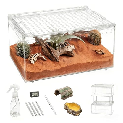 PC Large Reptile Terrarium Starter Kit,Magnetic Jumping Spider Enclosure,Hermit Crab Tank,Arboreal Tarantula Cage for Praying Mantis