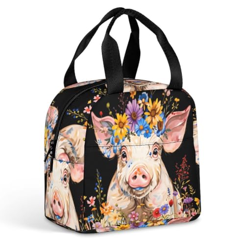 Pig Flowers Lunch Bag for Women Men | Insulated Lunch Box Leakproof Food Meal Containers Reusable Foldable 6L Capacity Lunch Tote Bags for Work Picnic Travel - color: style-8