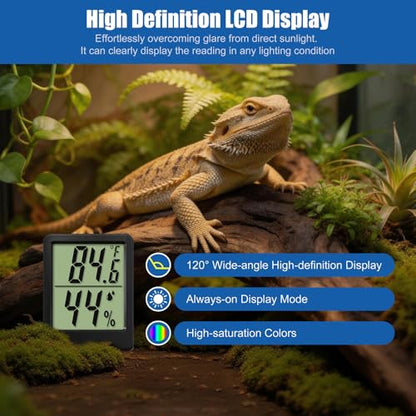 Reptile Thermometer Hygrometer LCD Digital Terrarium Thermometer and Humidity Gauge 2-in-1 Temperature and Humidity Monitor for Reptile Snake Tank Accessories Pet Rearing Box Bearded Dragon