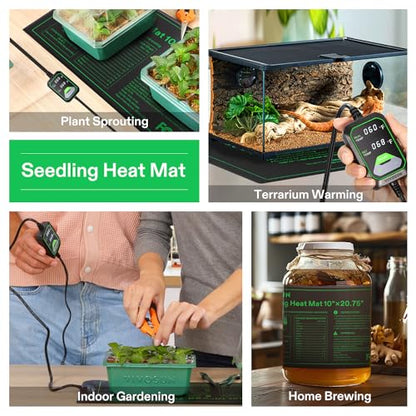 VIVOSUN 10"x20.75" Seedling Heat Mat with Built-in Temperature Controller | UL & MET-Certified Waterproof Plant Heating Pad for Germination, Hydroponics, Brewing, Breeding, and Greenhouses - size: 10"x20.75"