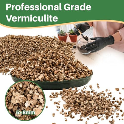 Sukh 16oz Organic Vermiculite for Plants - Gardening & Potting Supplies | Soil Amendment for Seed Starting, Indoor Potting, Gardening, Fine - Moisture Retention, Coarse - Aeration & Drainage - size: 5-8MM