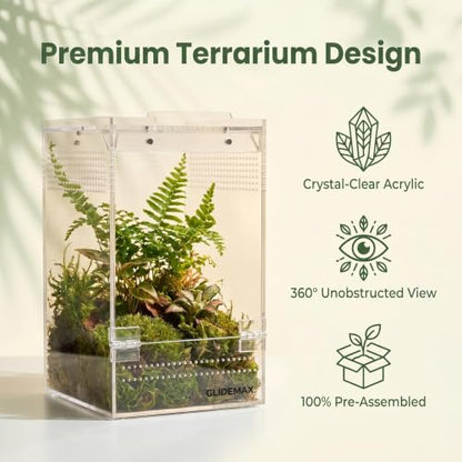 Jumping Spider Enclosure, 6x6x9 Inch Upgraded Acrylic Tarantula Terrarium Habitat with Dual Magnetic Doors, Fully Assembled Escape-Proof Insect Tank for Mantis, Gecko, Lizard & Small Reptiles