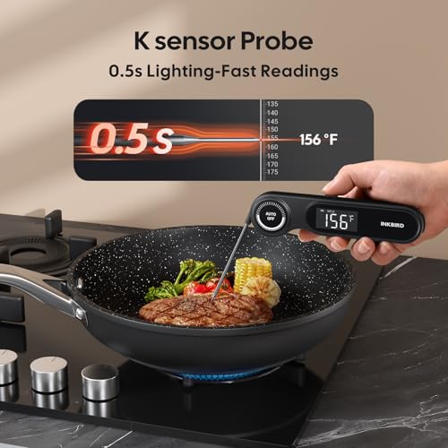 INKBIRD 0.5 Seconds Rechargeable Instant Read Meat Thermometer for Cooking | Waterproof Digital Grill Thermometer -58℉~572℉, Food Thermometer with VA LCD Backlit Magnet, Kitchen Candy Brewing