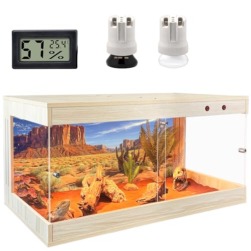 ROYXEN Reptile Tank, 34 Gallons Reptile Enclosure with Lockable Design, Tempered Glass Bearded Dragon Tank for Lizard Habitat, Soild Wood Built-in Sockets (Oak, 32"x16"x15.5") - color: Oak, size: 32"x16"x15.5"