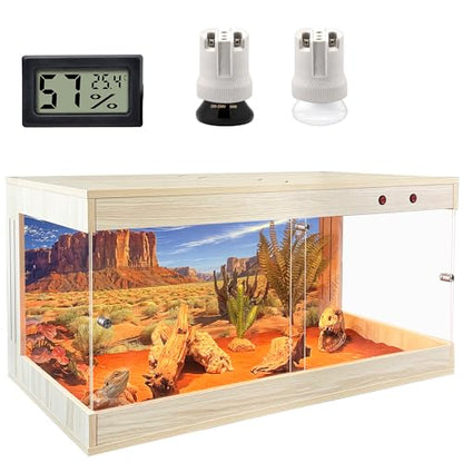 ROYXEN Reptile Tank, 34 Gallons Reptile Enclosure with Lockable Design, Tempered Glass Bearded Dragon Tank for Lizard Habitat, Soild Wood Built-in Sockets (Oak, 32"x16"x15.5") - color: Oak, size: 32"x16"x15.5"