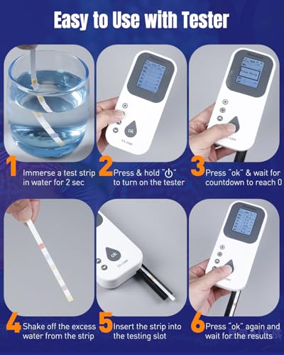Pawfly 100 Pcs Aquarium Test Strips 6 in 1 Digital Water Testing Kit, Fish Tank Testing Strips for pH Nitrate Nitrite Chlorine Total Hardness & Carbonate, Fresh/Salt Aquarium Water Test Kit - size: 100 Test Strips