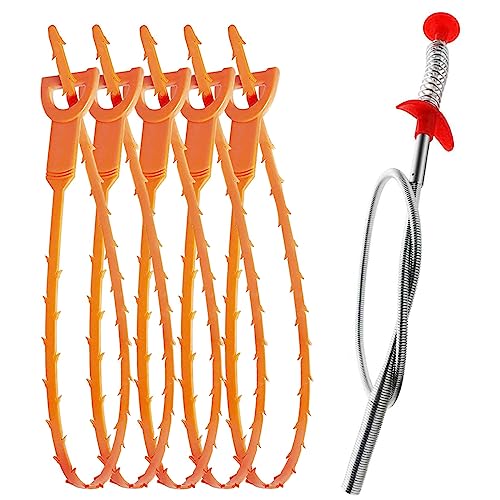 SDTC Tech 6-Pack Drain Snake Kit for Sewer Toilet Kitchen Sink Bathroom Tub | 6-Pack 24 Inch Snake Drain Cleaner and 20 Inch Hair Clog Remover Flexible Spring Pipeline Claw Hook Retriever - color: 5pcs 20inch+ 1pcs 24inch