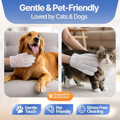 Pet Cleaning Glove Wipes for Dogs & Cats - Hypoallergenic Coconut Infused No-Rinse Dog Washing Gloves - Deodorizing Grooming Mitts - Puppy and Cat Cleaning Wipes - 20 Count