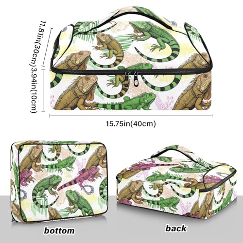 Reptiles White Insulated Casserole Carrier Print Food Carriers with Dish Storage Leakproof Thermal Lunch Tote for Camping Traveling Hiking