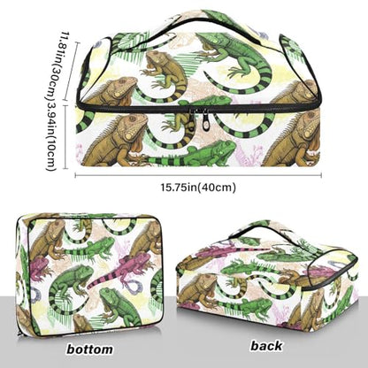 Reptiles White Insulated Casserole Carrier Print Food Carriers with Dish Storage Leakproof Thermal Lunch Tote for Camping Traveling Hiking