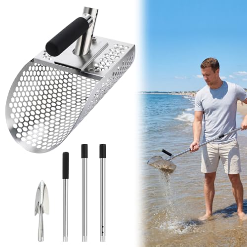 Biggun 2pcs Sand Scoop for Metal Detecting, 304 Stainless Steel Material | 45in Long Shark Tooth Sifter, Sand Shovel Sifter for the Beach Underwater Treasure Hunting, Metal Detector Scoop Accessories