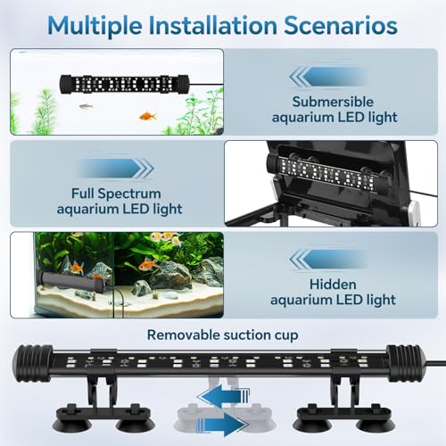 AQQA 26.97 Inch Submersible Aquarium Light, 24/7 Mode Fish Tank Light | 7 Adjustable Angles, 9 Color Options, 4 Rows Beads, Dimmable & Timer Control, IP68 Waterproof Full Spectrum Plant Light - size: 26.97In ( For 27.56''-53.94'' Length Fish Tank)
