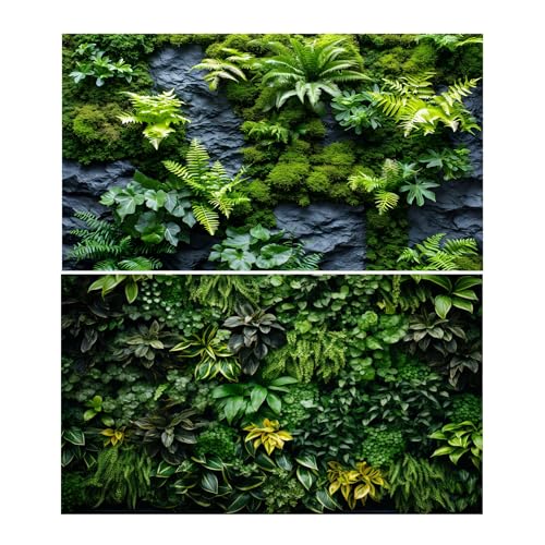 2 Packs Rock Wall Reptile Tank Background Lush Green Tropical Leaves Aquarium Background Nature's Embrace Tropical Green Plants Fish Tank Backgrounds Moss Wall Reptile Enclosure Backgrounds 30x18in - color: Green, size: 30(W)x18(H)in