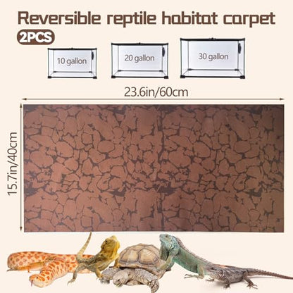 BNOSDM 2 PCS Reptile Carpet Mat Terrarium Liner Bedding Reptile Cage Mat Supplies for Tortoise Lizard Leopard Gecko Snake Chameleon 23.6’’ x 15.7’’ - size: M（2PCS）：23.6 x 15.7 IN