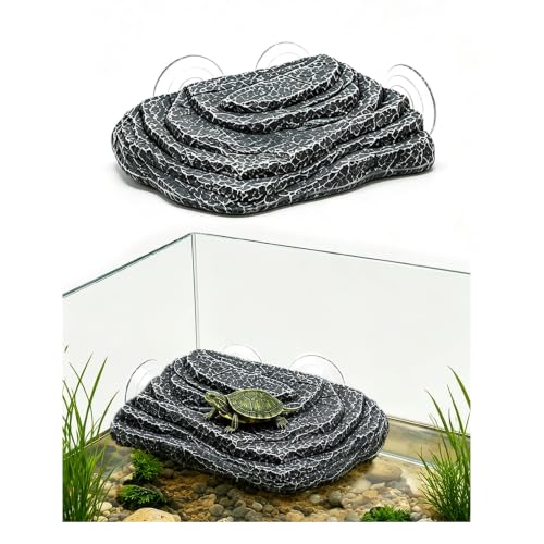 Turtle Basking Platform, Climbing Ramp Rock Turtle Dock for Aquarium | Turtle Tank Decor With 3 Suction Cups, Resting Terrace for Terrapins and Frogs - style: Faux Rock
