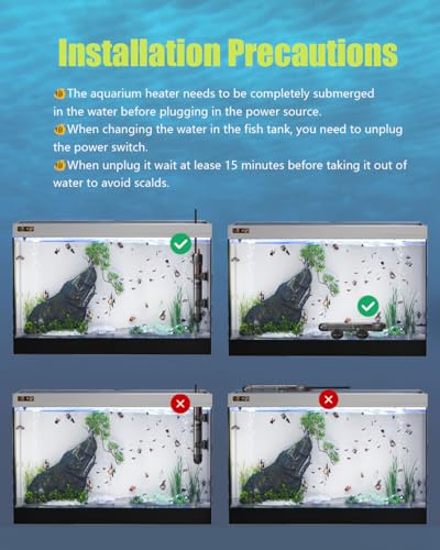 KINGYEENUO 50W Aquarium Heater, Submersible Temperature Adjustable Aquarium Heater, for 10-20 Gallons Tank, Betta Turtle/Fish Tank Heater, Built-in Thermostat Control, with Extra Sucker Cup