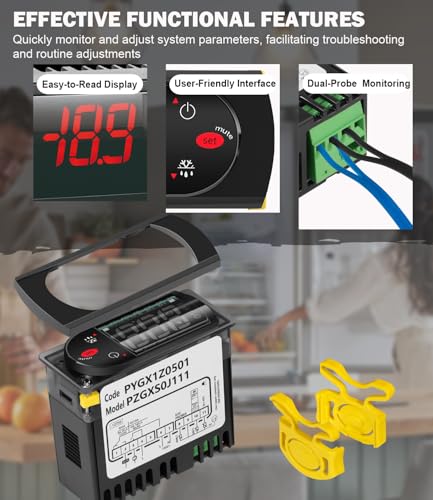 PZGXS0J111 Temperature Controller with 2 NTC Temperature Sensor Probe | Digital Thermostat Compatible with Carel and All Refrigerator Types, 115V