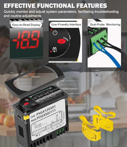 PZGXS0J111 Temperature Controller with 2 NTC Temperature Sensor Probe | Digital Thermostat Compatible with Carel and All Refrigerator Types, 115V