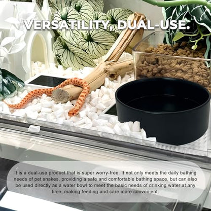 Snake Bathing Pool, Snake Water Bowl Dish, Reptile Soaking Dish,Reptile Terrarium Habitat Accessories for Snakes,Easy Cleaning,7.87''×7.87''×3'',Black