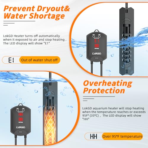 Upgraded 200W Intelligent Aquarium Heater,59°F-93°F Submersible Fish Tank Heater with Intelligent Digital Display Controller and Auto Power Off for 10-55 Gallon Freshwater Saltwater Fish Tanks - size: 10-55 Gallon 200W