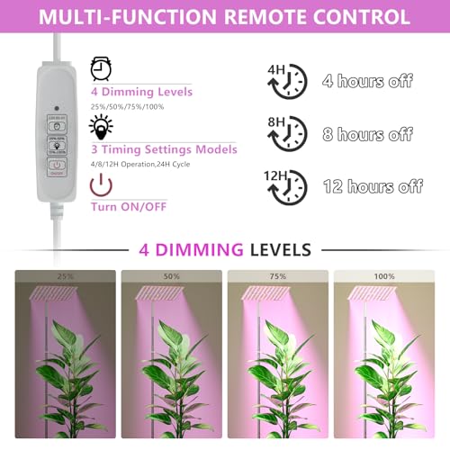 48W Grow Lights for Indoor Plants with Stand, Full Spectrum LED Plant Light for Indoor Plants,12-59 Inches Height Adjustable Growing Lamp with Auto On/Off Timer 4H/8H/12H, 4 Dimmable Brightness | 420 LEDs Full Spectrum Plants Growing Light, 12-60" Height