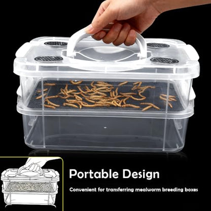 1 Pack Mealworms Breeding Kit Mealworms Keeper Live Food Storage Box to Breed Mealworms Crickets Dubia Cockroaches Super Worms (Top Ventilation Style)
