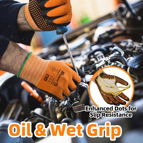 Schwer 3/6/12 Pairs Safety Work Gloves, MicroDot Abrasion & Grip, LT5619, S | Certified to Level 6 Abrasion, Strong Grip, Microfoam Nitrile Coated, Touchscreen, 3D-Comfort, A1 Cut Resistant, Gardening - size: Small