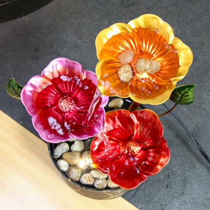 Desk Fountain Indoor Waterfall Fountain Flowers Themed 3-Tier Tabletop Fountain Home Decor Soothing Sound Machine(Galsang) - style: fantasy of cosmos