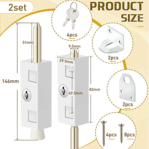 2 Pieces Sliding Door Lock Rectangle Patio Door Lock Keyed for Glass Hinged Security Bar Steel Bolt Zinc Alloy Iron Portable to Prevent Sliding