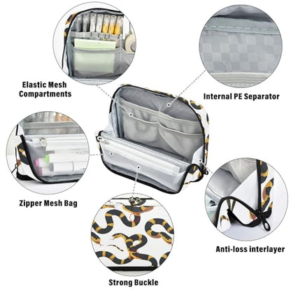 Snake Yellow Black Pencil Case Bag Boys Girls Large Pencil Pouch Pen Holder with Big Capacity For Women Men School Office Supplies