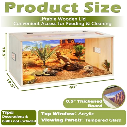 Bearded Dragon Tank, 81 Gallons Wooden Reptile Enclosure, Tempered Glass Lizard Tank, Large Bearded Dragon Enclosure with Built-in Lamp Fixture for Lizard - color: Oak, size: 81 gallons