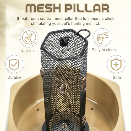 Chameleon Feeding Bowl, Hanging Insect Feeder with a Pillar for Prey to Climb Up, Suitable for Chameleon, Bearded Dragon, Lizard, Iguana, Gecko(Khaki) - color: Khaki