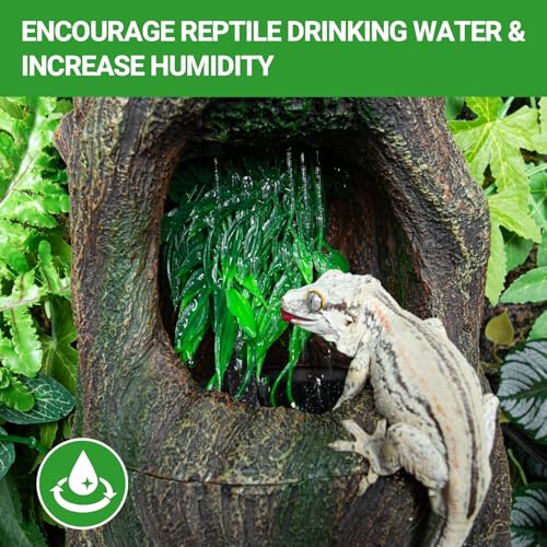 Reptile Water Fountain, Reptile Terrarium Waterfall Drinking Fountain with Food Dish for Bearded Dragon Lizard Leopard Crested Gecko Chameleon Frog