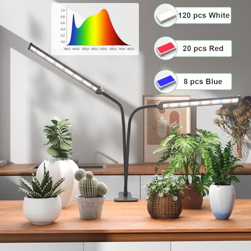 Grow Light,24W (160Watts Equiv) 5000K White Full Spectrum LED Growing Lamp Clip on Desk for Indoor Plants,Bulbs Replaceable & Non-dimmable (Black, 80Watts) - size: 80Watts