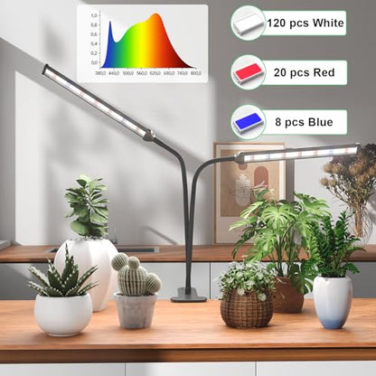 Grow Light,24W (160Watts Equiv) 5000K White Full Spectrum LED Growing Lamp Clip on Desk for Indoor Plants,Bulbs Replaceable & Non-dimmable (Black, 80Watts) - size: 80Watts