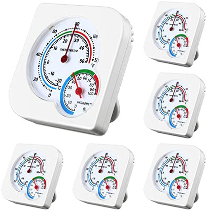 Kathfly 6 Pcs Indoor Thermometer and Humidity Gauge Indoor Mini Thermometer Hygrometer Temperature Humidity Meter Temperature and Monitor with Pointers for Home, Kitchen, Planting Room - size: White