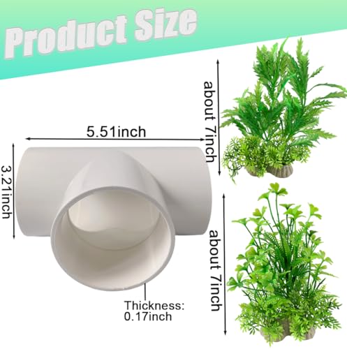 3 PCS Axolotl Hide Tube with 3 Holes, 2 Artificial Plants for Aquarium, Safe Cave and Aquatic Green Plant Set, Aquarium Decor Set for Axolotl, Fish, Turtles Tank Decorations Accessories