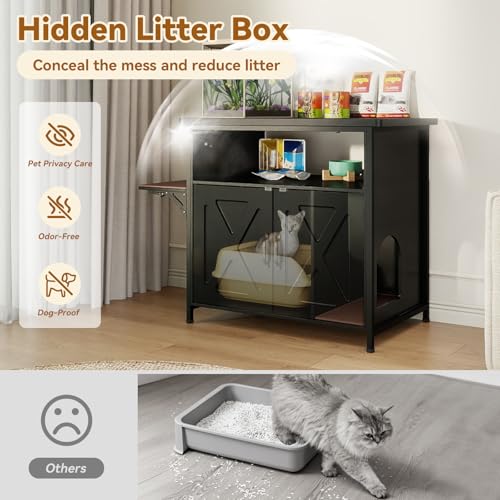 Verano Garden 40-50 Gallon Fish Tank Stand, Aquarium Stand, White | Cat Litter Box Enclosure, Storage Shelf, Cat Perch, Removable Divider, Scratch Mat, 36.2"x20.5" Tabletop, 660 LBS Capacity - color: Black
