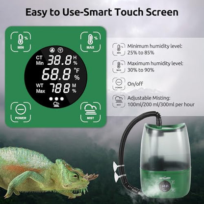 REPTIZOO Reptile Humidifier Fogger, 4L Large Reptile Fogger with Humidity Control, Terrarium Humidifiers with Extended Tube Automatic Reptile Misting System for Reptiles Amphibians Herps Vivarium