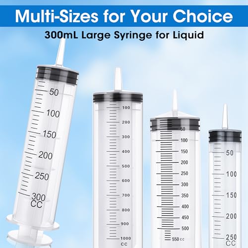 300mL Large Syringe for Liquid- Large Plastic Syringe with Tip Adapter for Scientific Labs, Oil Transfer, Plant Watering & Refilling - style: 300 ml