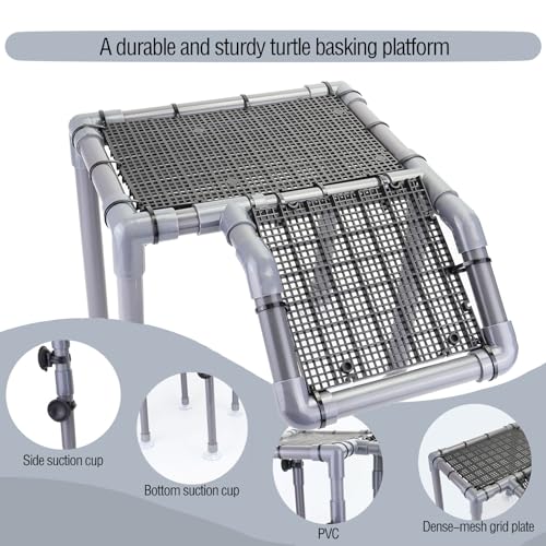 Large Turtle Basking Platform, 10.8" Width Resting Area with Ramp, PVC Standing Basking Dock for Aquatic, DIY Turtle Tank Accessories for 25/29/40/55 Gallon - size: Large