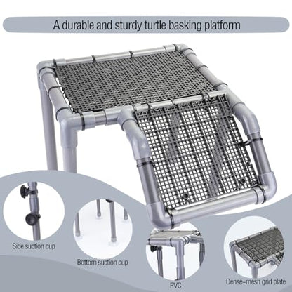Large Turtle Basking Platform, 10.8" Width Resting Area with Ramp, PVC Standing Basking Dock for Aquatic, DIY Turtle Tank Accessories for 25/29/40/55 Gallon - size: Large