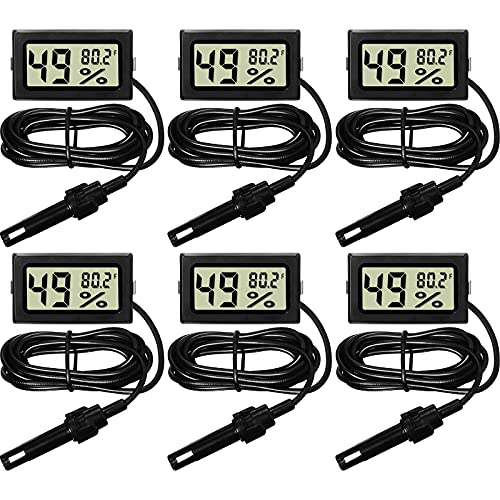 Weewooday 6 Pcs Digital Humidity Meter with Probe LCD Thermometer,Black | Fahrenheit Display for Incubator Reptile Brooder Greenhouse, Remote Sensor Probe, Accurate Monitor for Chicken Coop Plant - size: Black