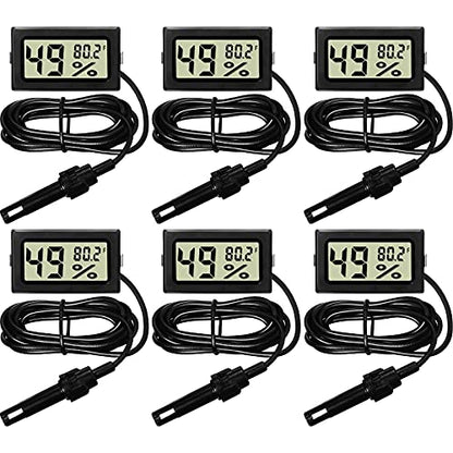 Weewooday 6 Pcs Digital Humidity Meter with Probe LCD Thermometer,Black | Fahrenheit Display for Incubator Reptile Brooder Greenhouse, Remote Sensor Probe, Accurate Monitor for Chicken Coop Plant - size: Black